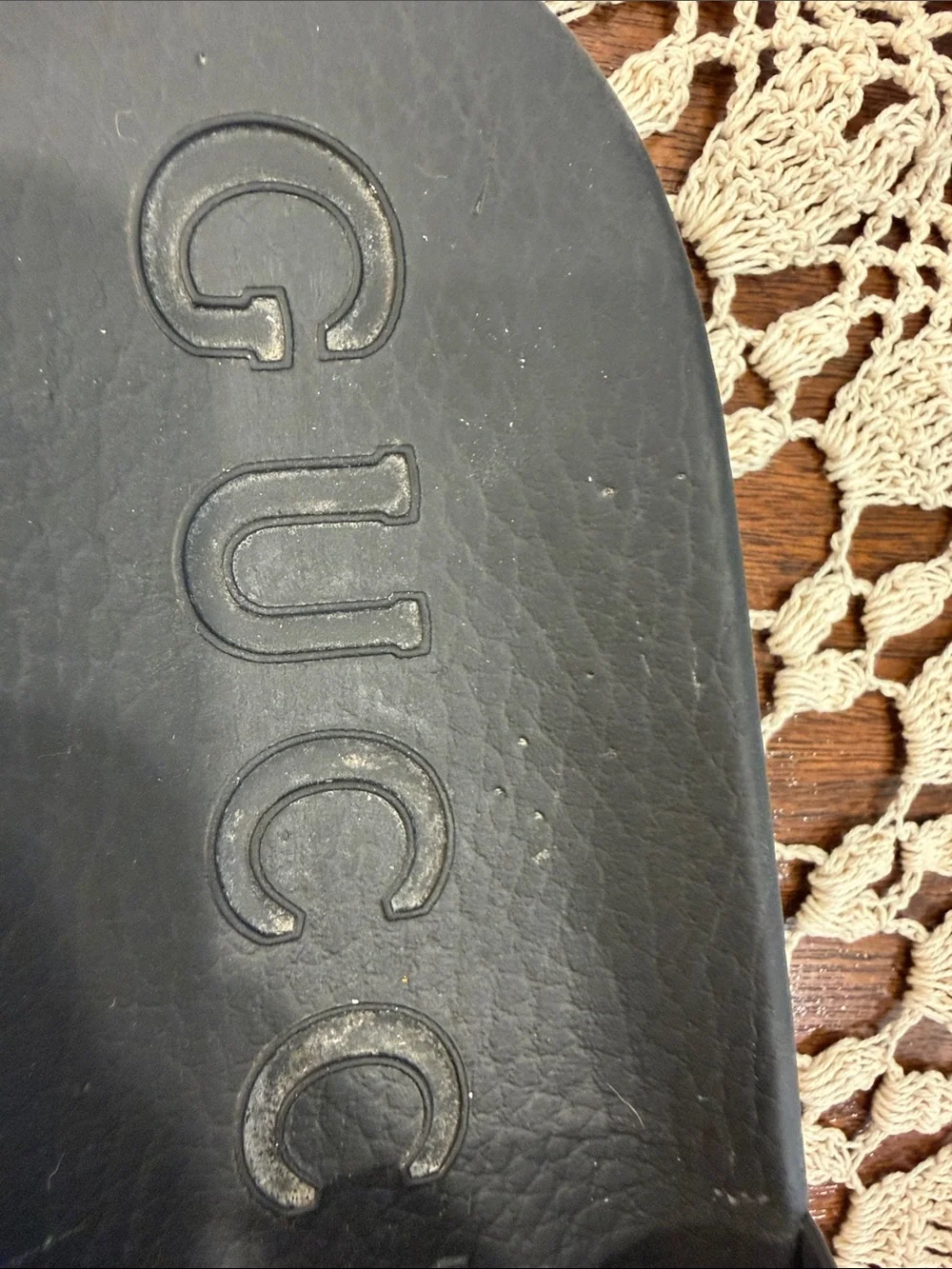 Gucci Men’s Black Slides with Red & Green Strap and Logo